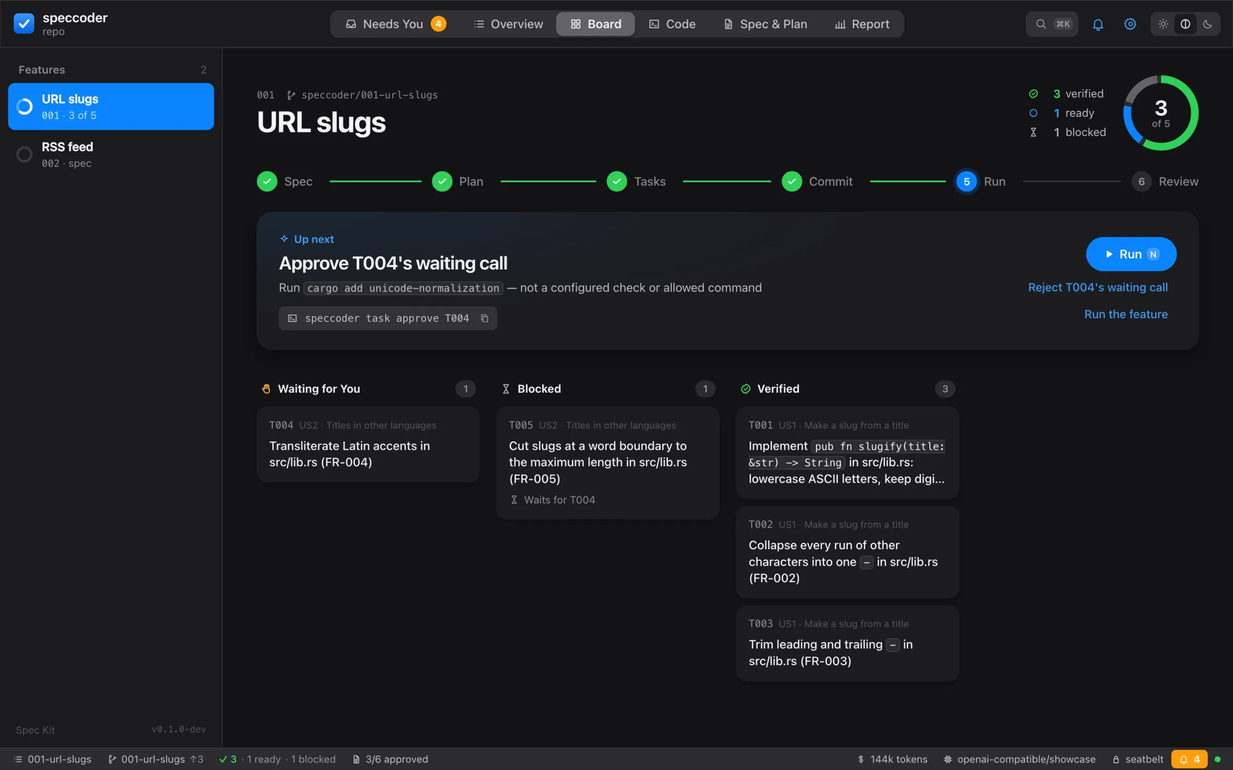 The board: tasks by verdict, the next step above them